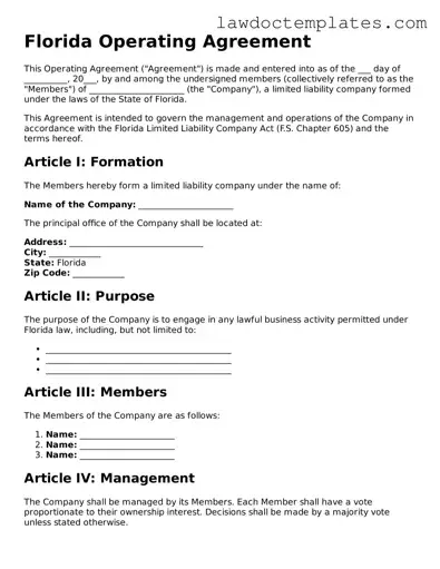 Operating Agreement Document for Florida State