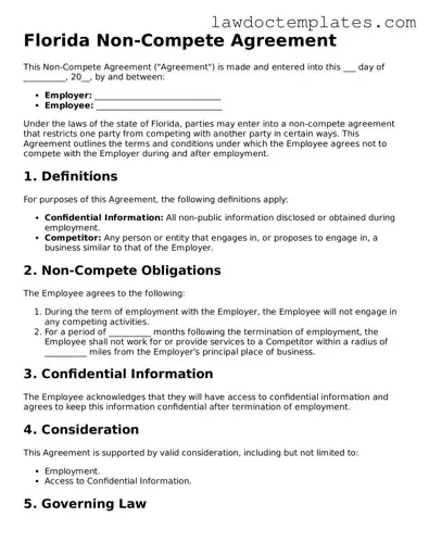 Non-compete Agreement Document for Florida State