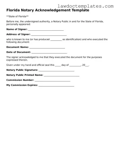 Notary Acknowledgement Document for Florida State
