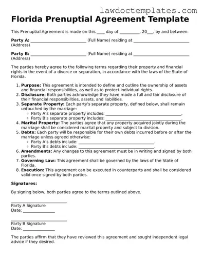 Prenuptial Agreement Document for Florida State