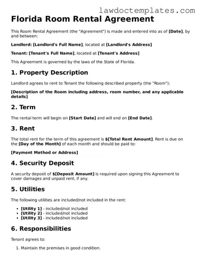 Room Rental Agreement Document for Florida State