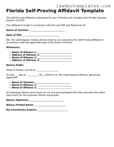 Self-Proving Affidavit Document for Florida State