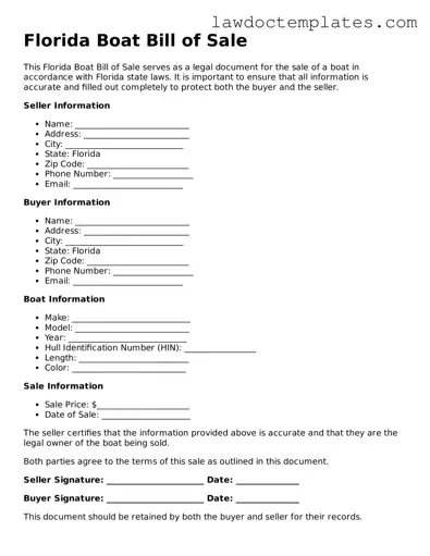 Boat Bill of Sale Document for Florida State