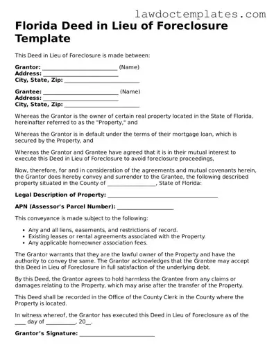Deed in Lieu of Foreclosure Document for Florida State