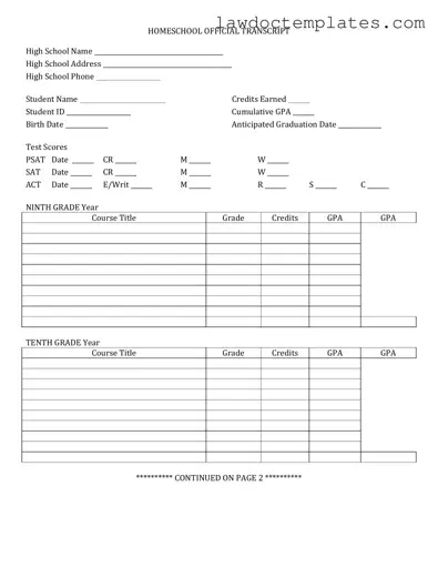 Fill Your High School Transcript Form
