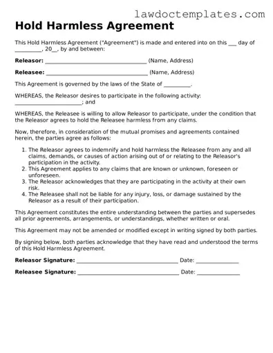 Blank Hold Harmless Agreement Document