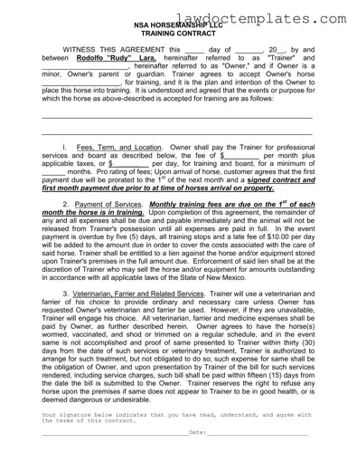 Fill Your Horse Training Contract Form
