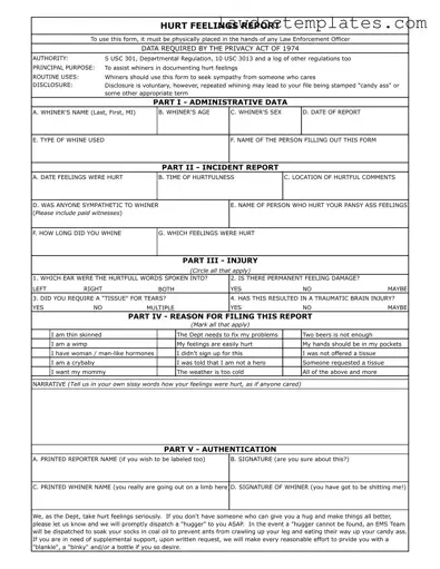 Fill Your Hurt Feelings Report Form