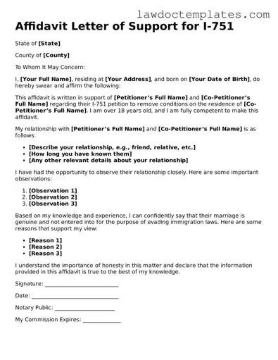 Blank Affidavit Letter of Support for I-751 Document