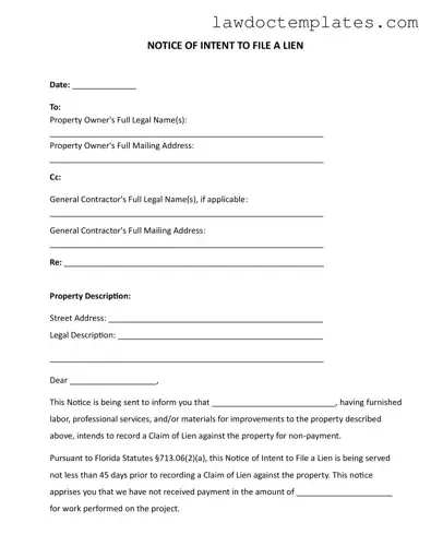 Fill Your Intent To Lien Florida Form