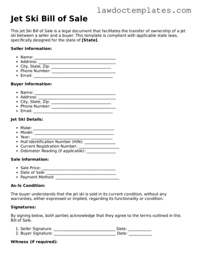 Blank Jet Ski Bill of Sale Document