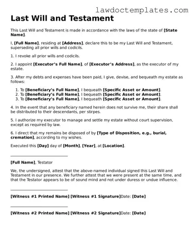 Blank Last Will and Testament Document