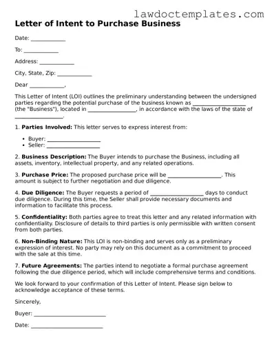 Blank Letter of Intent to Purchase Business Document
