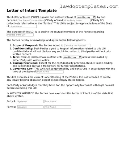 Blank Letter of Intent Document