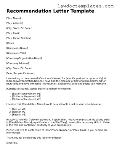 Blank Recommendation Letter Document