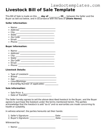 Blank Livestock Bill of Sale Document