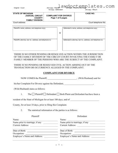 Fill Your Michigan Complaint Divorce Form