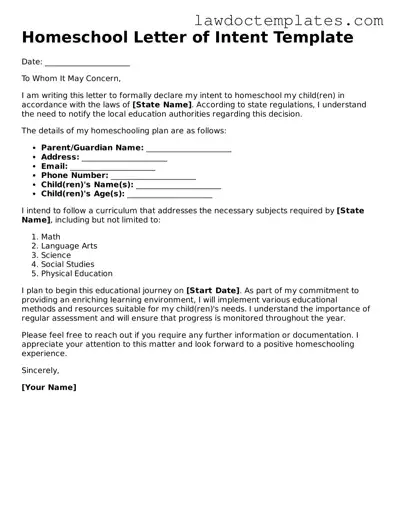 Blank Homeschool Letter of Intent Document