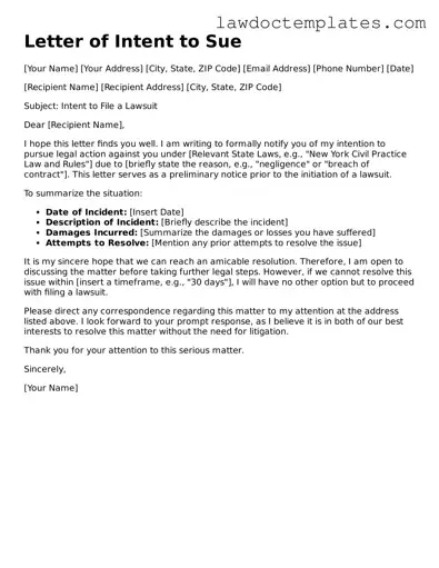 Blank Letter of Intent to Sue Document