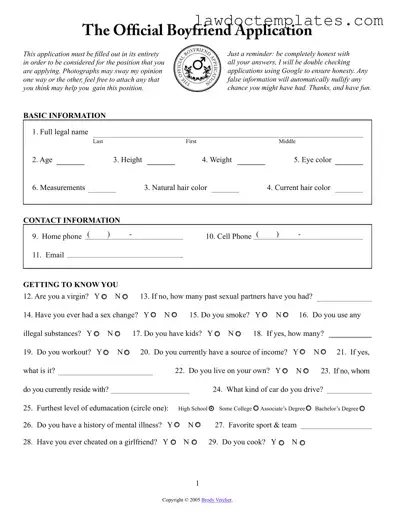 Fill Your Boyfriend application form Form