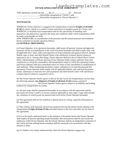 Fill Your Owner Operator Lease Agreement Form