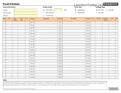 Fill Your Electrical Panel Schedule Form