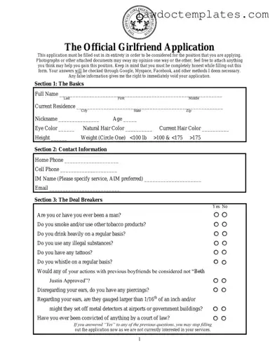 Fill Your Girlfriend Application Form