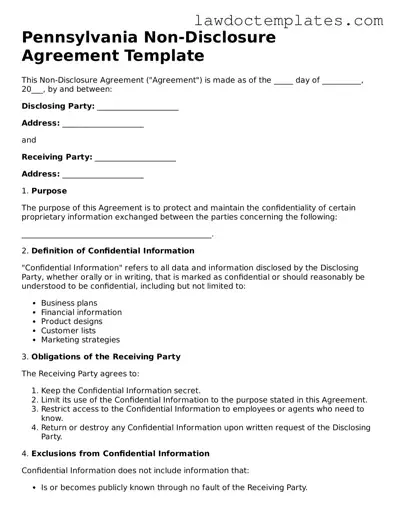 Non-disclosure Agreement Document for Pennsylvania State