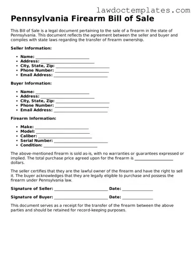 Firearm Bill of Sale Document for Pennsylvania State