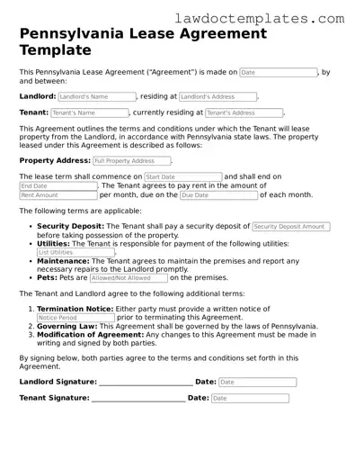 Lease Agreement Document for Pennsylvania State
