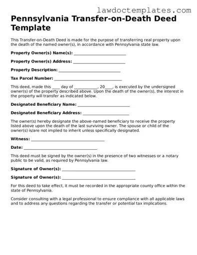 Transfer-on-Death Deed Document for Pennsylvania State