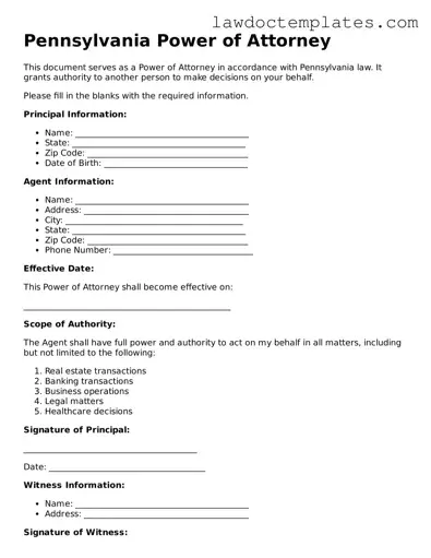 Power of Attorney Document for Pennsylvania State