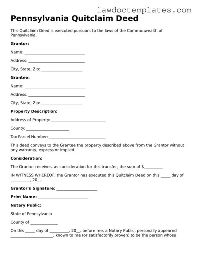 Quitclaim Deed Document for Pennsylvania State
