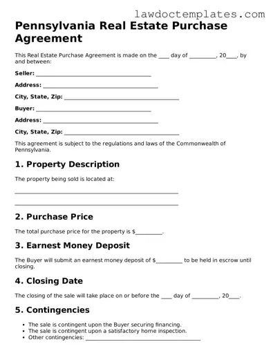 Real Estate Purchase Agreement Document for Pennsylvania State