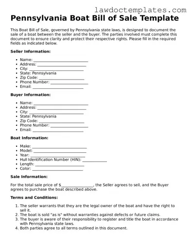 Boat Bill of Sale Document for Pennsylvania State