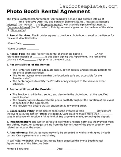 Blank Photo Booth Rental Agreement Document