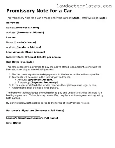 Blank Promissory Note for a Car Document
