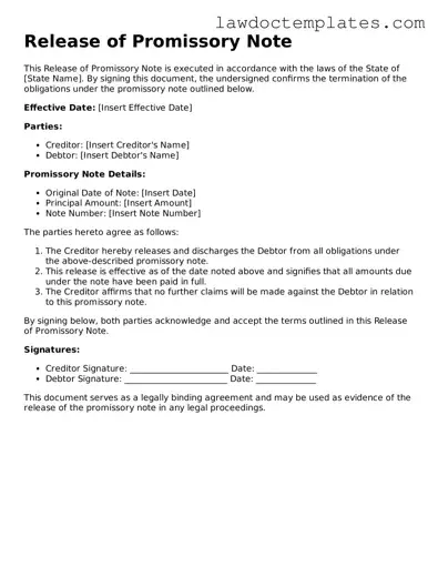Blank Release of Promissory Note Document