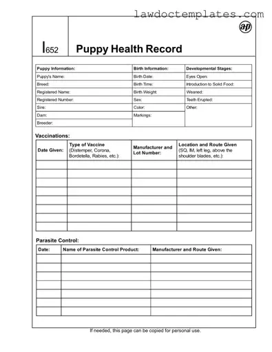 Fill Your Puppy Health Record Form