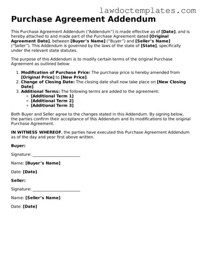 Blank Purchase Agreement Addendum Document