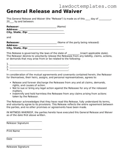Blank General Release and Waiver Document
