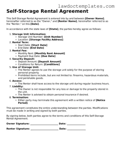 Blank Self-Storage Rental Agreement Document