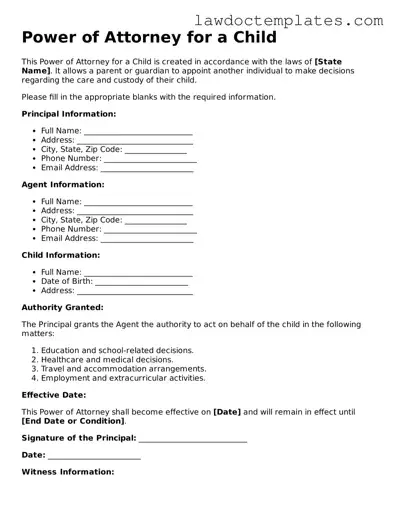 Blank Power of Attorney for a Child Document