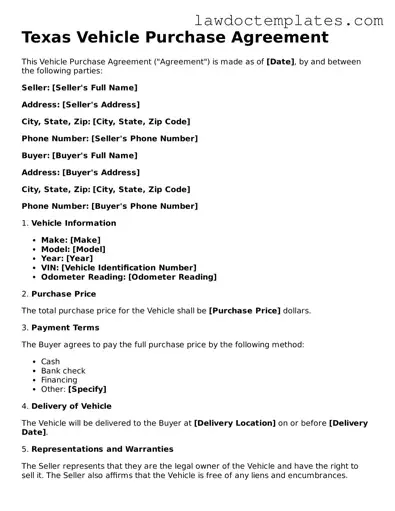 Vehicle Purchase Agreement Document for Texas State