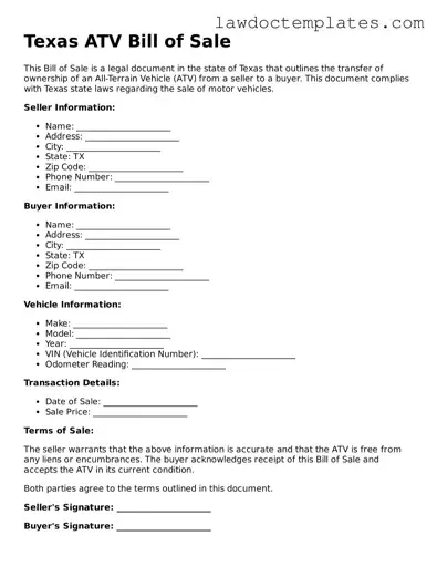 ATV Bill of Sale Document for Texas State