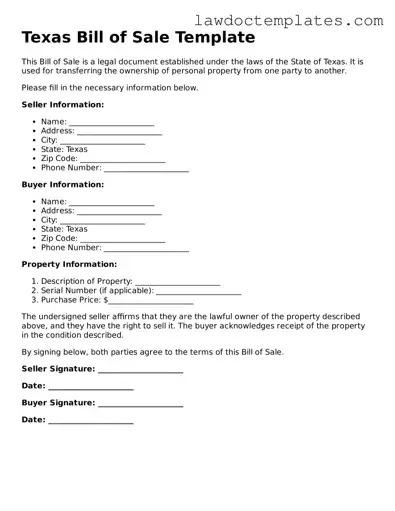 Bill of Sale Document for Texas State