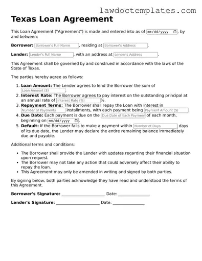 Loan Agreement Document for Texas State