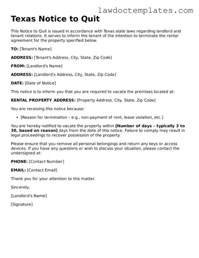 Notice to Quit Document for Texas State