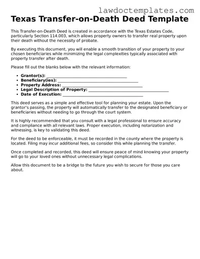 Transfer-on-Death Deed Document for Texas State