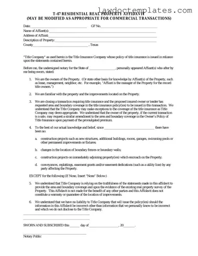 Fill Your Texas residential property affidavit T-47 Form